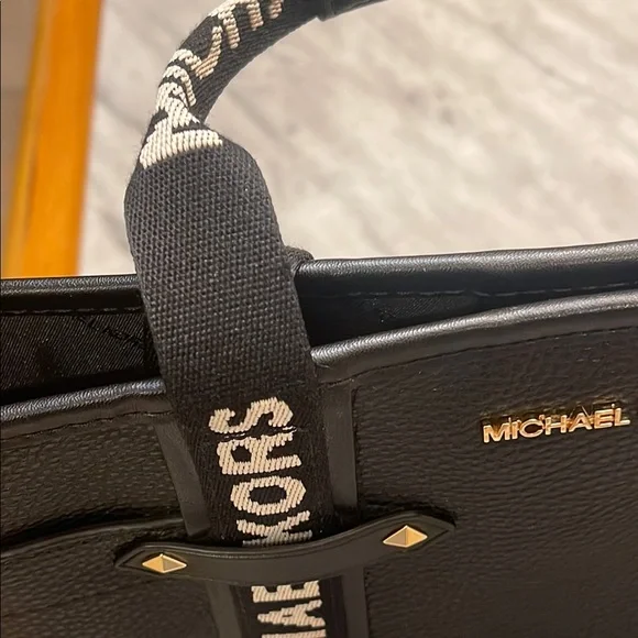 Michael Kors Maeve Black Pebbled Leather Satchel Tote with Logo Straps - Picture 8 of 13